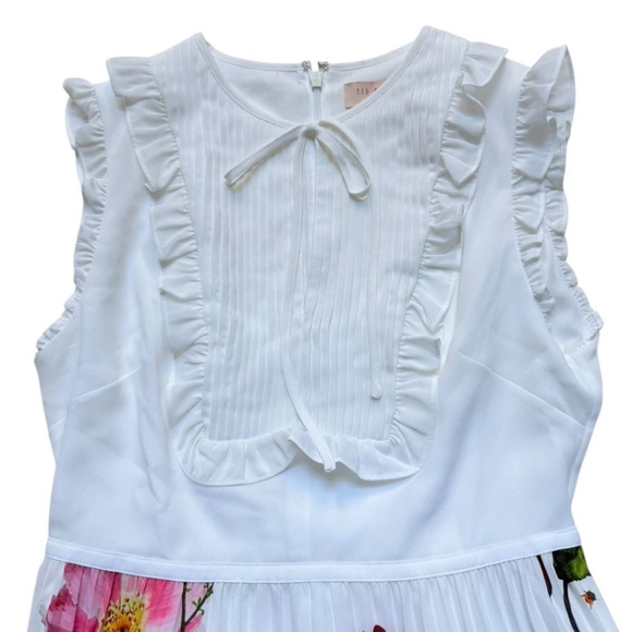 Ted Baker Romanna White Floral Pleat Dress Sz 1/US 4 - Picture 6 of 7